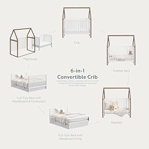 Storkcraft orchard 6 in 1 convertible crib hazelnut with whitegreenguard gold certified converts to toddler bed full size bed playhouse bed and daybed fits standard full size crib mattress  urban country home decor