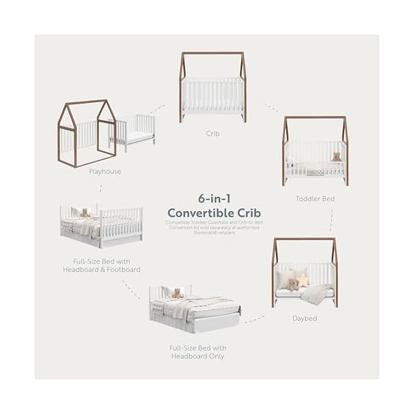 Storkcraft orchard 6 in 1 convertible crib hazelnut with whitegreenguard gold certified converts to toddler bed full size bed playhouse bed and daybed fits standard full size crib mattress  urban country home decor