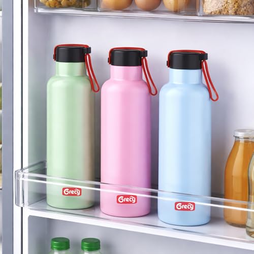 Image of GRECY Trim 800ml Stainless Steel Water Bottle Light Green | Single Wall BPA Free Leak Proof | Food Grade Steel | Rust Proof, Odour Free | Lightweight Carry Band | Made in India | Office, Gym, School