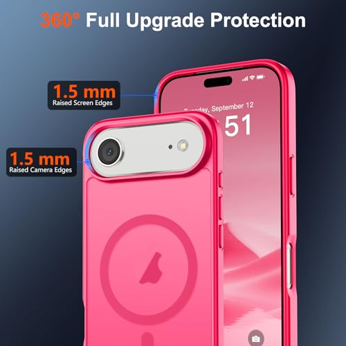 Image of SUPFINE Magnetic for iPhone Air Case (Compatible with MagSafe)(Military Grade Drop Protection) Slim Translucent Matte Shockproof with Anti-Fingerprint Phone Cover for 17 Air,Hot Pink