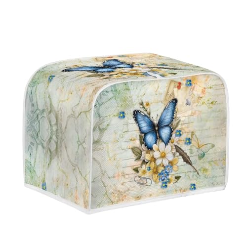 Image of Talayituse Butterfly Daisy Letter Print Toaster Cover 4 Slice Wide Slot, Lightweight Toaster Cover Dust Protection Washable Appliance Bag Bread Maker Cover, M