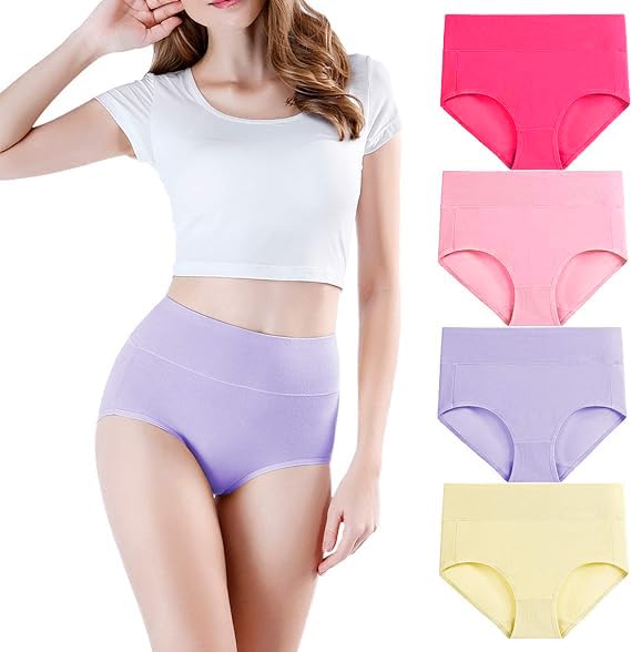Image of DIVING DEEP Women's Briefs, 4 Pack, High Waisted Underwear, Comfortable Cotton Panties