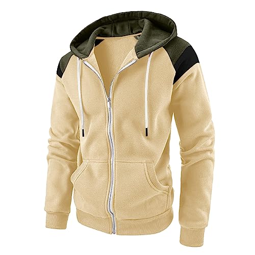 Men's Zip-Up Hoodies Slim Fit Lightweight Color Block Full Zip Hooded Sweatshirts with Pockets for Casual Fall Wear