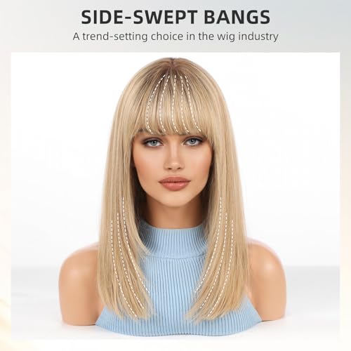 Image of KKU 16 Inch Human Hair Wig,Human Hair Wigs,Human Hair Wig With Bangs, Lady Wigs Human Hair, Real Hair Wigs For Women