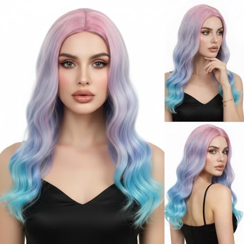 R REEWES FASHION HAIR Long Wavy Wig Pastel Ombre Wigs