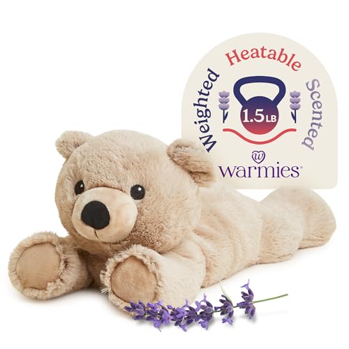 Image of warmies Microwavable & Weighted Stuffed Animals, Brown Bear - Heated Stuffed Animal Plushie for Warmth & Comfort - Cute Soft Plush Toys for Adults & Children (Boys, Girls, Babies & Toddlers)