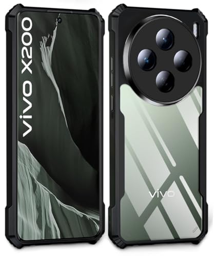 Image of WOW IMAGINE Shock Proof Clear Protective Back Case for Vivo X200 5G - AirEDGE Technology | 360 Degree Camera Protection | Transparent Hybrid Back Case Mobile Cover - Black