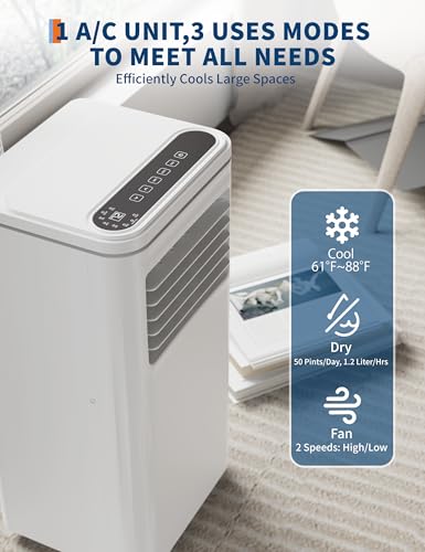 GarveeTech Portable Air Conditioners, 10000 BTU Air Conditioner for Room Up to 450 Sq.Ft, 24H Timer, Remote Control, Dehumidifier, 3 in-1 AC Unit with Window Kit for Bedroom, Indoor Rooms, Home Office - image 6