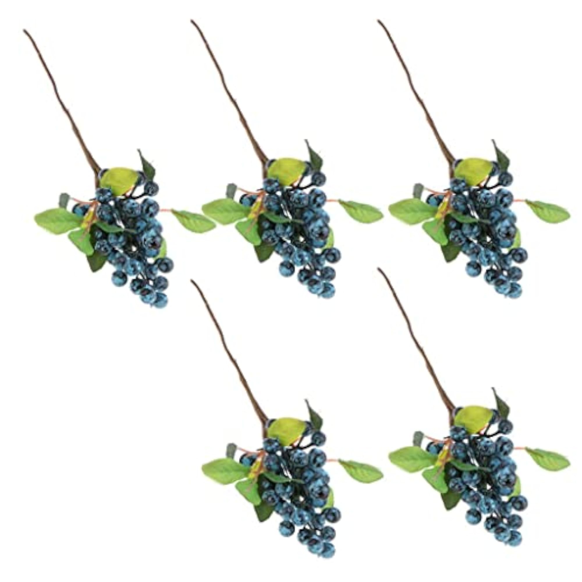 5x Poly Artificial Fake Plant Fruit Berries Branches Home Cafe Decor Blue
