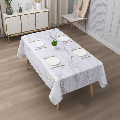 Image of Styleys Dining Table Cover Waterproof with for Kitchen Dining Table Cloth Dust and Oil Repellent (140x180, 1 Table Cover Only, Light Grey Marble Glitter, CTSD3188)