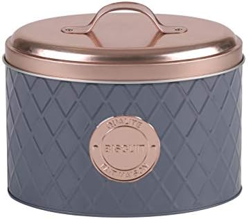 Grey & Copper Airtight Storage Bread Biscuit Pasta Coffee Sugar Canister Barrel Tin Large Serving Tray (Pasta Tin)