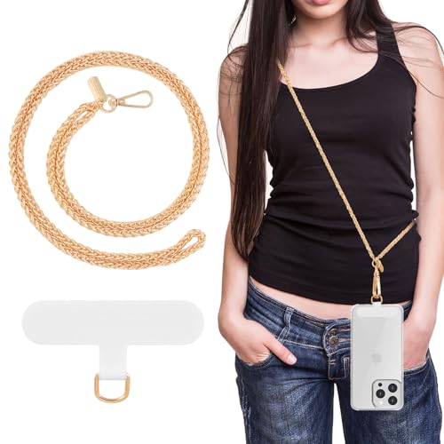 MoKo Cadena Metálica para Móvil, Cordón para Teléfono Universal Correa para Teléfono Móvil Manos Libres Desmontable, Correa Cuello para Viaje Senderismo Desplazamientos Diarios, Pálido Oro