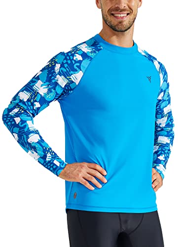 Men's Swim Shirts Long Sleeve Upf 50+ Rash Guard Sun Protection Uv Spf Dry Fit T-Shirts Surf Hiking Fishing Swimming Diving Water Shirts, Blue L #TOP4
