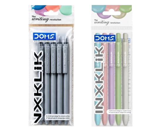 Image of Doms INXKLIK 0.7mm Ballpen Pack of 20 (Blue-15, Black-5)| Smooth Click, Non-Fading & Quick-Dry LV Ink Technology, Textured Grip For Smooth & Long Writing| 5 Vibrant Body Colours