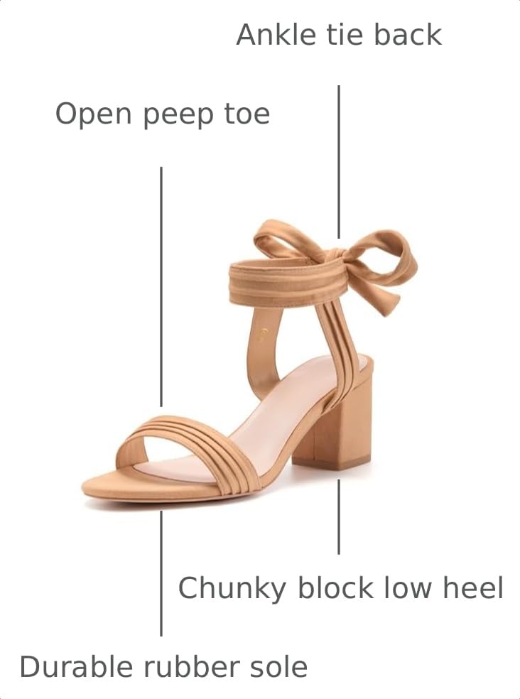 Image of Coutgo Womens Open Toe Ankle Tie Back Low Block Chunky Heels Sandals Party Dress Pumps Shoes