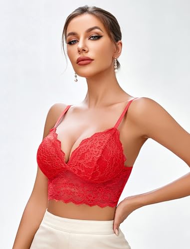 Image of Avidlove Lace Bralettes for Women V Neck Spaghetti Strap Bra Unpadded Tops Sexy Cami Crop Top Going Out Lingerie