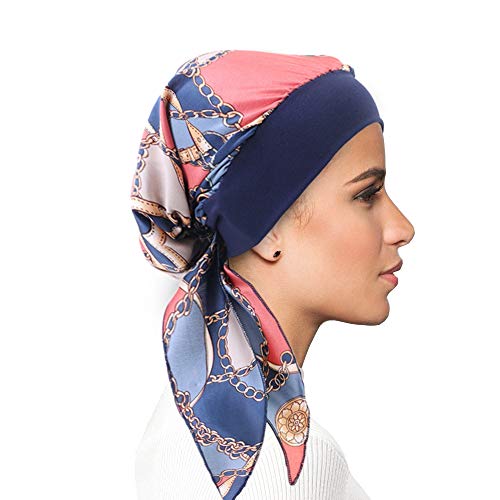 FADACHY Damen Chemo,Haarausfall-Turban,seidiges Kopftuch Einheitsgröße PaPastoral- Blau Cover