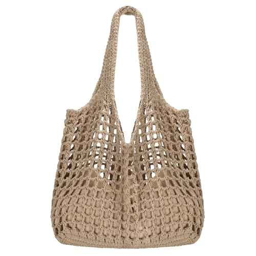 SUOSDEY Crochet Mesh Beach Tote Bag, Knit Summer Vacation Aesthetic Boho Tote Bag for Women