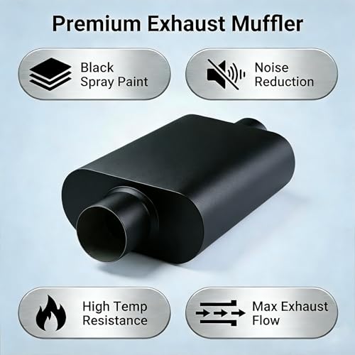 Image of Universal 2.25 inch Dual Chamber Center Inlet Center Outlet Muffler - Aluminized Steel Black, Aggressive Deep Sound, 17 inch Total Length