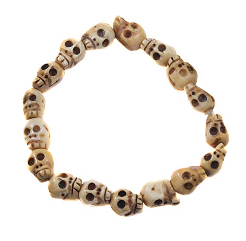 Men's Skull Bracelet Bone Carved Skulls Stretch Design For Male Adjustable, 8