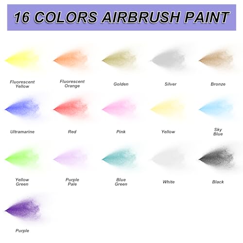 Image of HOMY ARTY Airbrush Paint - 16 Colors with 2 Thinner | Ready to Spray Water-Based, Acrylic Air Brush Paints for Metal, Plastic Models, Canvas, Wood - 18 Bottles