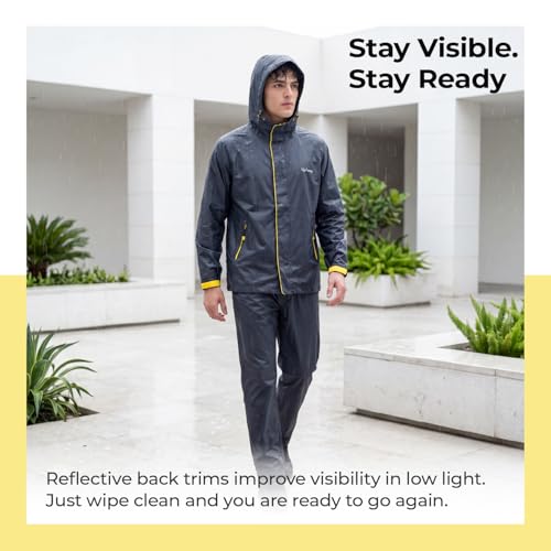 Image of Lifelong Men's Raincoat Set | Waterproof Polyester Double-Coated Reversible Rain Suit | Hooded Jacket with Inner Mobile Pocket & Pants | Standard Length for Hiking, Camping XXL