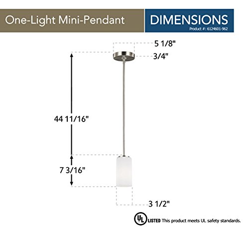 Image of Generation Lighting 6124601-962 Alturas One Light Mini Pendant with Etched White Inside Glass Shade, Brushed Nickel Finish, 100 Total Watts, 7.188 Inch Height, 3.5 Inch Diameter