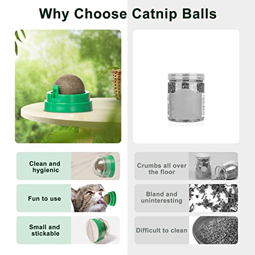Cat Toys，Catnip Toys Balls 4 Pcs ，Extra Cat Energy Ball, Natural Interactive Toy Edible Kitty Lick Toys For Cats Lick Teeth Cleaning Dental Cat Ball Toy, Catnip Balls For Cats Wall (Green) #TOP3