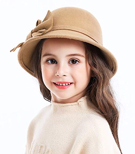 Bienvenu Kids Girls Winter Warm 100% Wool Bucket Hats Fedoras with Bowknot 5