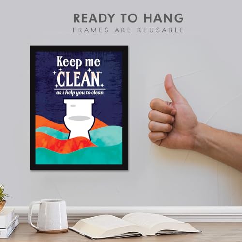 Image of Chaka Chaundh - bathroom poster - bath posters with frame - bathroom quotes framed posterss - bath etiquette poster - bathrooms rules posters - (14 X 11 inches) (Keep me clean - Multi)