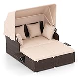 Tangkula Patio Rattan Daybed with Retractable Canopy,...