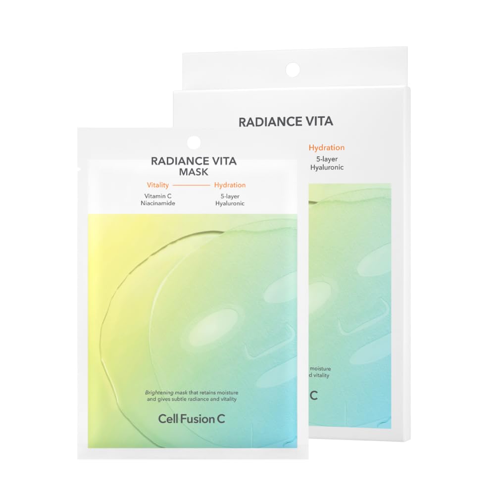 Cell Fusion C Radiance Vita Mask 5 Ea, Glutathione + Vitamin C + Hyaluronic Acid - Maschera illuminante per una pelle radiante
