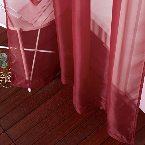 Nicetown Short Sheer Curtains Haute Red, Eyelet Top Voile Sheer Texture Window Treatment Solid Decorative Window Curtains For Christmas/Thanskgiving Day, 2 Panels, W54 X L54, 2 Panels #TOP5