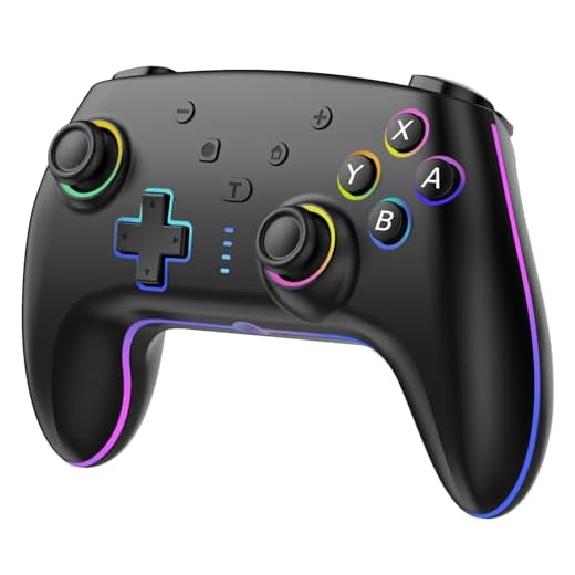 GEEKHAVE Manette Switch avec éclairage RGB/Double Vibration/6 Axes Gyroscopiques, Joystick Précis, Mode Turbo/Réveil Rapide pour Switch/Lite/OLED, Controller Sans Fil pour Switch Pro