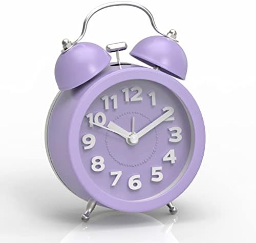 PILIFE 3" Small Loud Alarm Clock for Heavy Sleepers, Twin Bell Alarm Clock Battery Operated, Analog Alarm Clock with Light for Bedroom,Purple