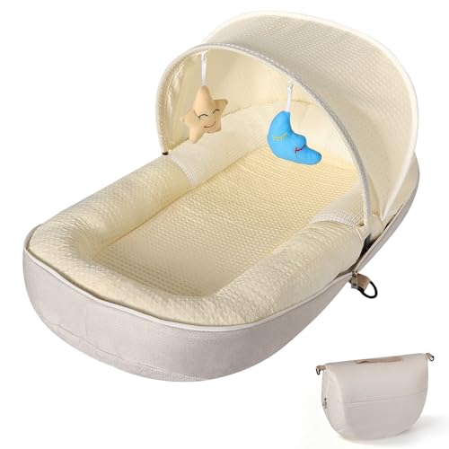 Image of Baby Lounger, Portable Foldable Infant Lounger for Newborn to Toddler(0-12 Month), Baby Nest with Removable Washable Cover for Home Travel Dual-Purpose