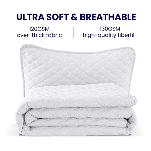 Sleep Zone 3-Piece Lightweight Reversible Quilt Set - King Size - Soft Microfiber Coverlet Set For All Season (White Diamond Pattern), King (106X96 Inch | 2 Pillow Shams) #TOP6