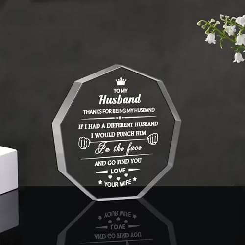 Image of DIGI ARTS Husband Appreciation Gift Acrylic Plaque - Romantic Gift for Husband from Wife, Funny Love Desk Decor, Anniversary Birthday Valentine's Day Keepsake, Crystal Clear Acrylic Sign 13x13 cm