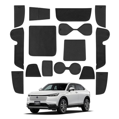 LANGBEAN ホンダ ヴェゼル RV系 専用 インテリアラバーマット ノンスリップマット 滑り止め ドアポケットマット キズ防止 騒音防止 内装パーツ ヴェゼル アクセサリー カスタムパーツ 15枚 セット(ブラック)