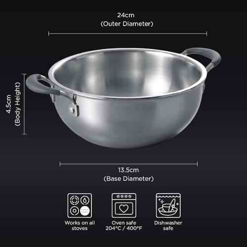 Image of Meyer Trivantage Pro Stainless Steel Triply Kadai | Deep Steel Kadhai with Lid | Stainless Steel Cookware with Induction Base | 24cm /3.6L