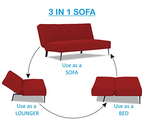 Image of Adorn India Xander 3 Seater Sofa Cum Bed (Red) (3 Year Warranty)