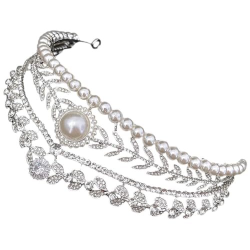 Tiara de perlas para boda adorno de aleación resistente mujer