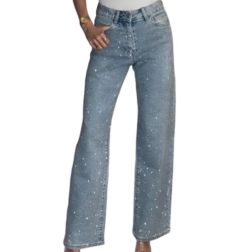 YIJOY Gerade Jeans Mit Strass-Details,...