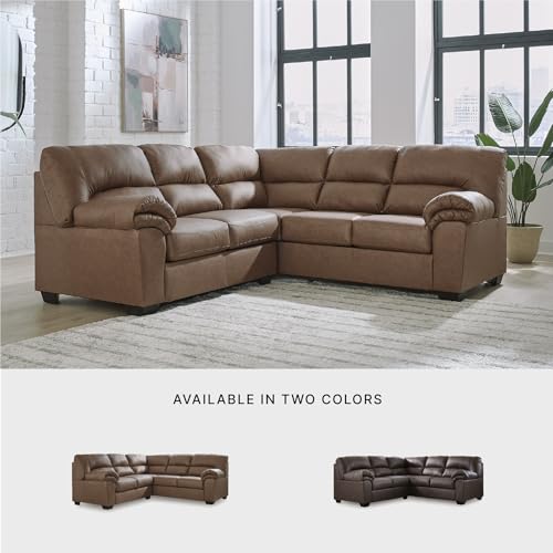 Image of Signature Design by Ashley L-Shape Faux Leather Sectional Sofa, Caramel