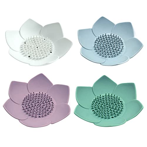 Kaimeilai Kreative Blume Form Seifenschale, 4 stück Seifenschale, Silikon Drain Seifen Seifenschale, Infinite Node Seifenschale mit Abtropfschale für Bad Küche Duschtheke Seifenschale Cover