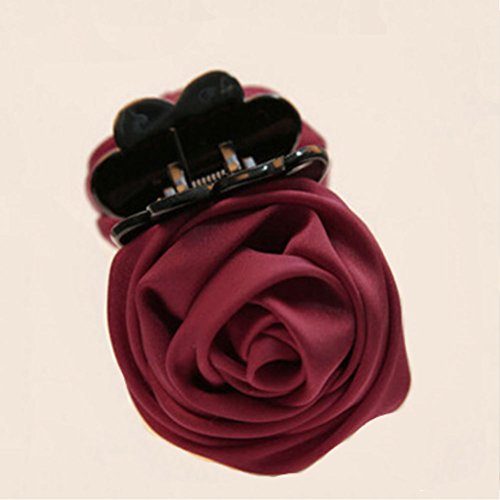 AKOAK Beauty Ribbon Rose Flower Bow Jaw Clip Barrette Hair Claws Headwear Hair Jewelry for Women Girls Accessories（Wine Red） image 3