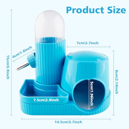 Image of 3 in 1 Multifunctional Hamster Water Bottle No Drip Gerbil 100ML Water Bottle Dispenser with Food Bowl Small Animal Auto Dispenser with Hideout Base Hamster Cage Accessories (Blue)