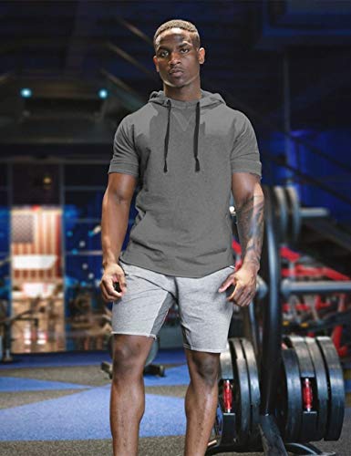 COOFANDY Men's Short Sleeve Hoodie Workout Gym Sweatshirt Muscle Fit Fashion Athletic Hoodies Pullover Cotton Hooded T-Shirts4