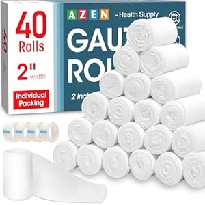 AZEN 40 Pack Gauze Rolls Bandages, 2 in x 4.1 Yards, Premium Medical Supplies & First Aid Supplies, Bandage Wrap Vet Wrap, Mummy Wraps