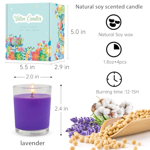 Image of 4 Pack Purple Lavender Scented Votive Candles in Clear Glass, Small 2.0 Inch Natural Soy Wax Stress Relief Colored Candles for Home Party Table Spa Holiday Decoration